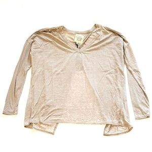 Chaser Revolve Split Tan Brown Long Sleeve V-Neck Top Sz Small